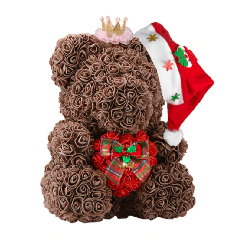 Christmas Bow Rose Bear – A Festive and Elegant Gift-Flower Teddy Bear
