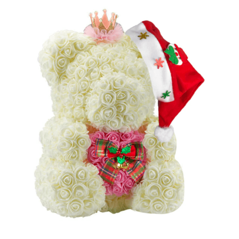 Christmas Bow Rose Bear – A Festive and Elegant Gift-Flower Teddy Bear