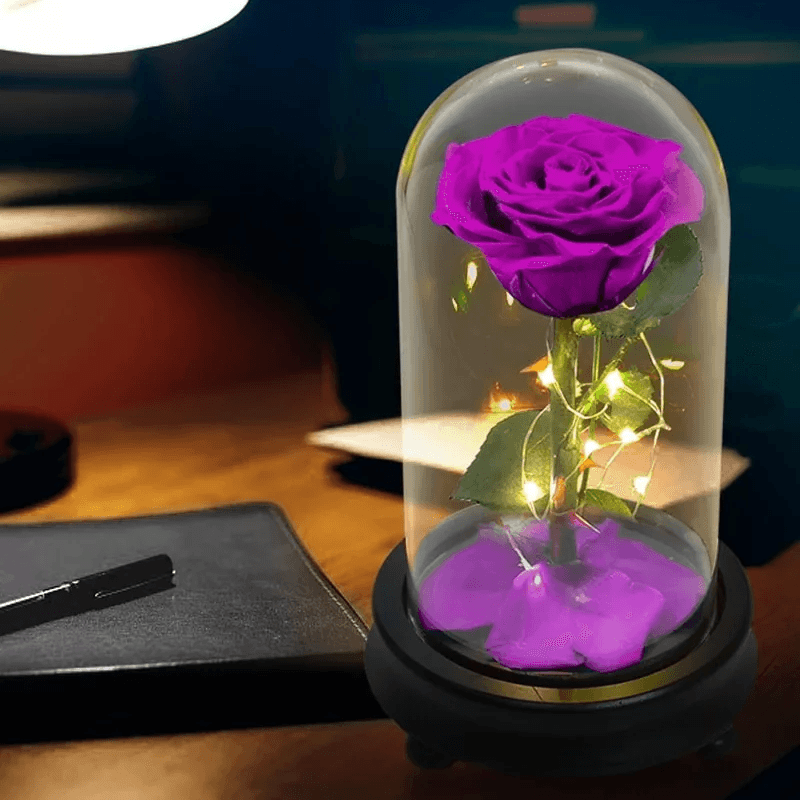 Forever Rose Glass Dome - Gift With Pine Wood Base-Flower Teddy Bear