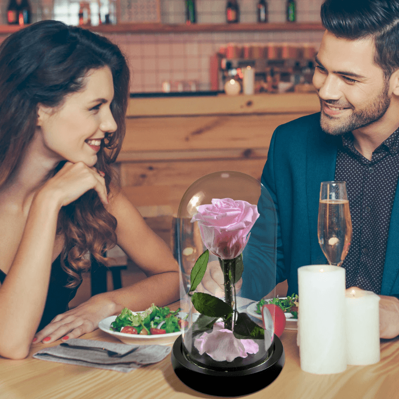 Forever Rose Glass Dome - Gift With Pine Wood Base-Flower Teddy Bear