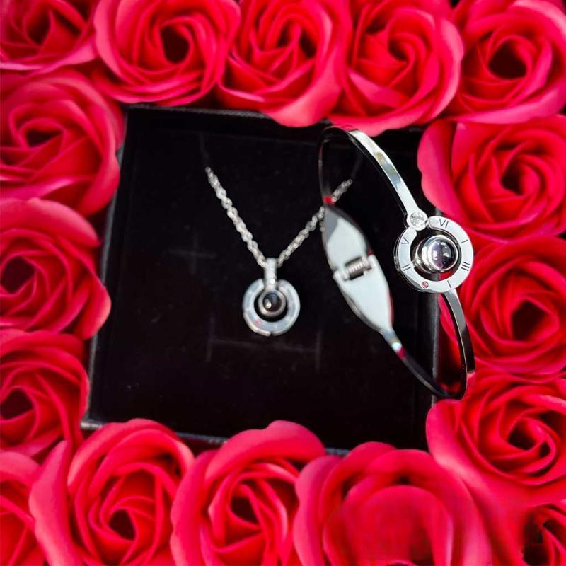 16 Roses Jewelry Box – Romantic Pendant Necklace Gift - Flower Teddy Bear