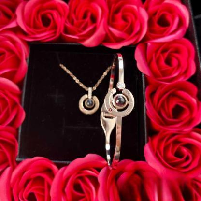 16 Roses Jewelry Box – Romantic Pendant Necklace Gift - Flower Teddy Bear