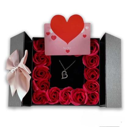 16 Roses Jewelry Box – Romantic Pendant Necklace Gift - Flower Teddy Bear