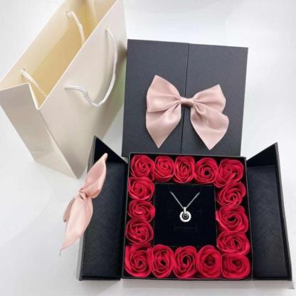 16 Roses Jewelry Box – Romantic Pendant Necklace Gift - Flower Teddy Bear