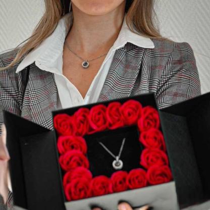 16 Roses Jewelry Box – Romantic Pendant Necklace Gift - Flower Teddy Bear