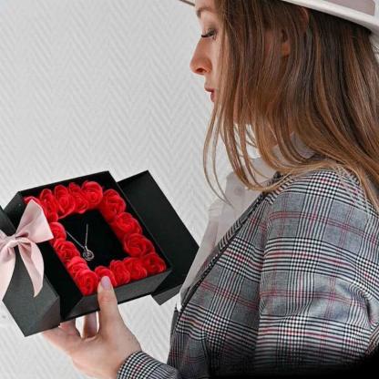 16 Roses Jewelry Box – Romantic Pendant Necklace Gift - Flower Teddy Bear