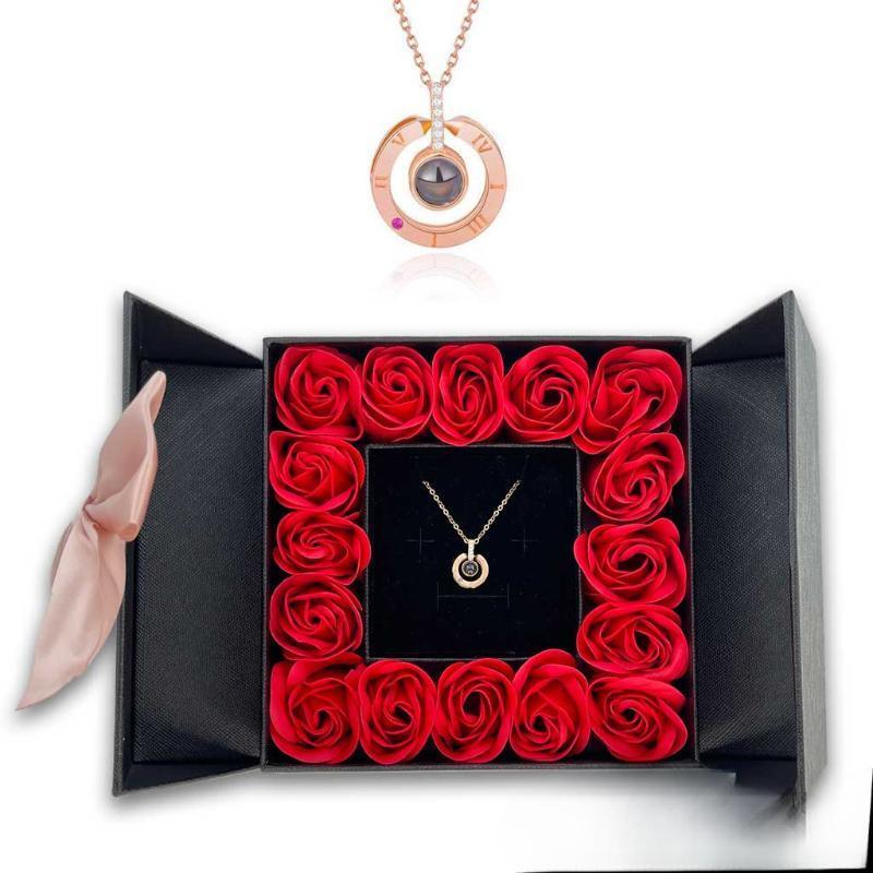 16 Roses Jewelry Box – Romantic Pendant Necklace Gift - Flower Teddy Bear