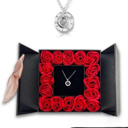 16 Roses Jewelry Box – Romantic Pendant Necklace Gift - Flower Teddy Bear