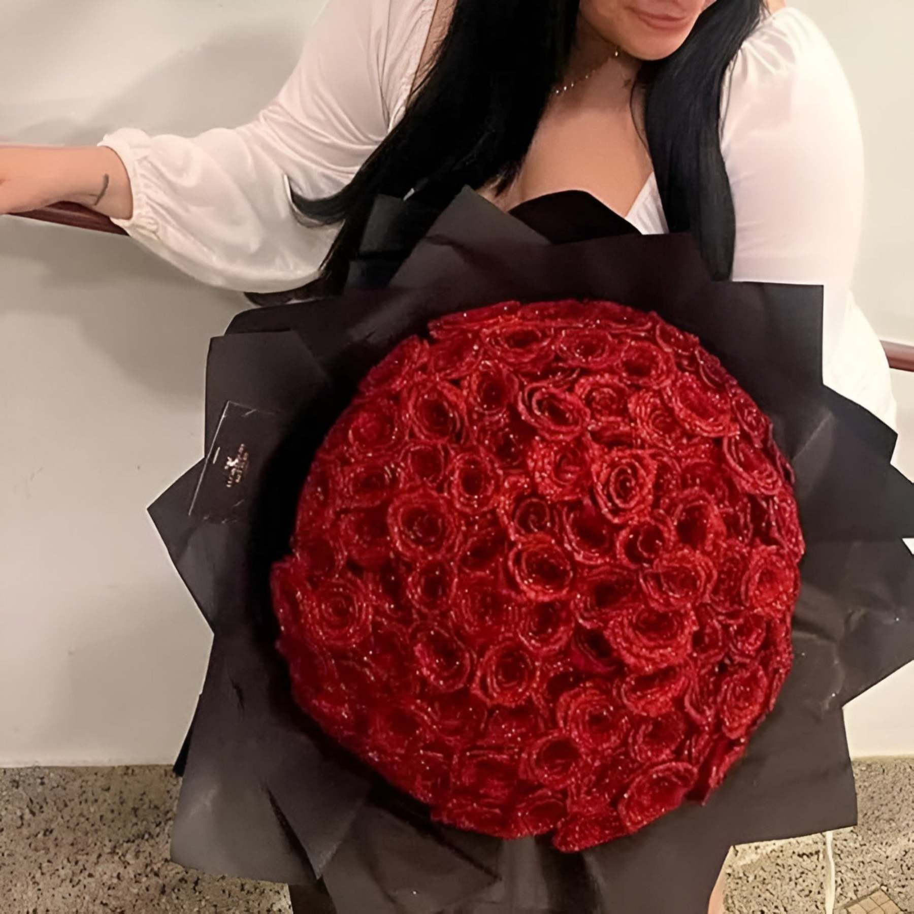 Customizable Glitter Rose Bouquet With Decorative Crown And Butterflies-Flower Teddy Bears