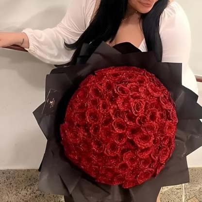 Customizable Glitter Rose Bouquet With Decorative Crown And Butterflies-Flower Teddy Bears