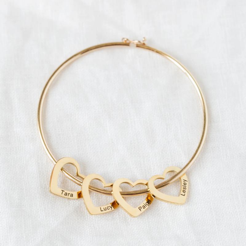 Personalized Bangle Bracelet - Design Charms-Flower Teddy Bear