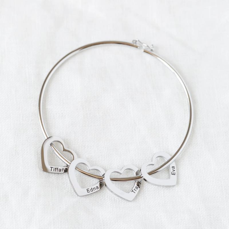 Personalized Bangle Bracelet - Design Charms-Flower Teddy Bear