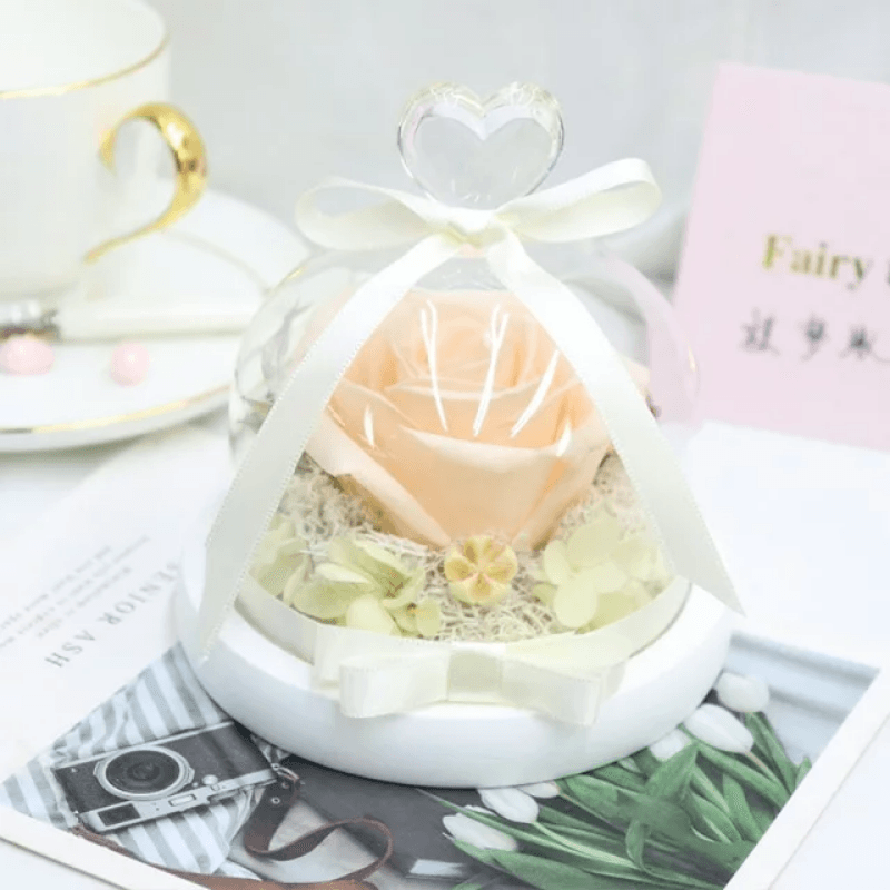 Mini Preserved Rose Bouquet Dome-Flower Teddy Bear