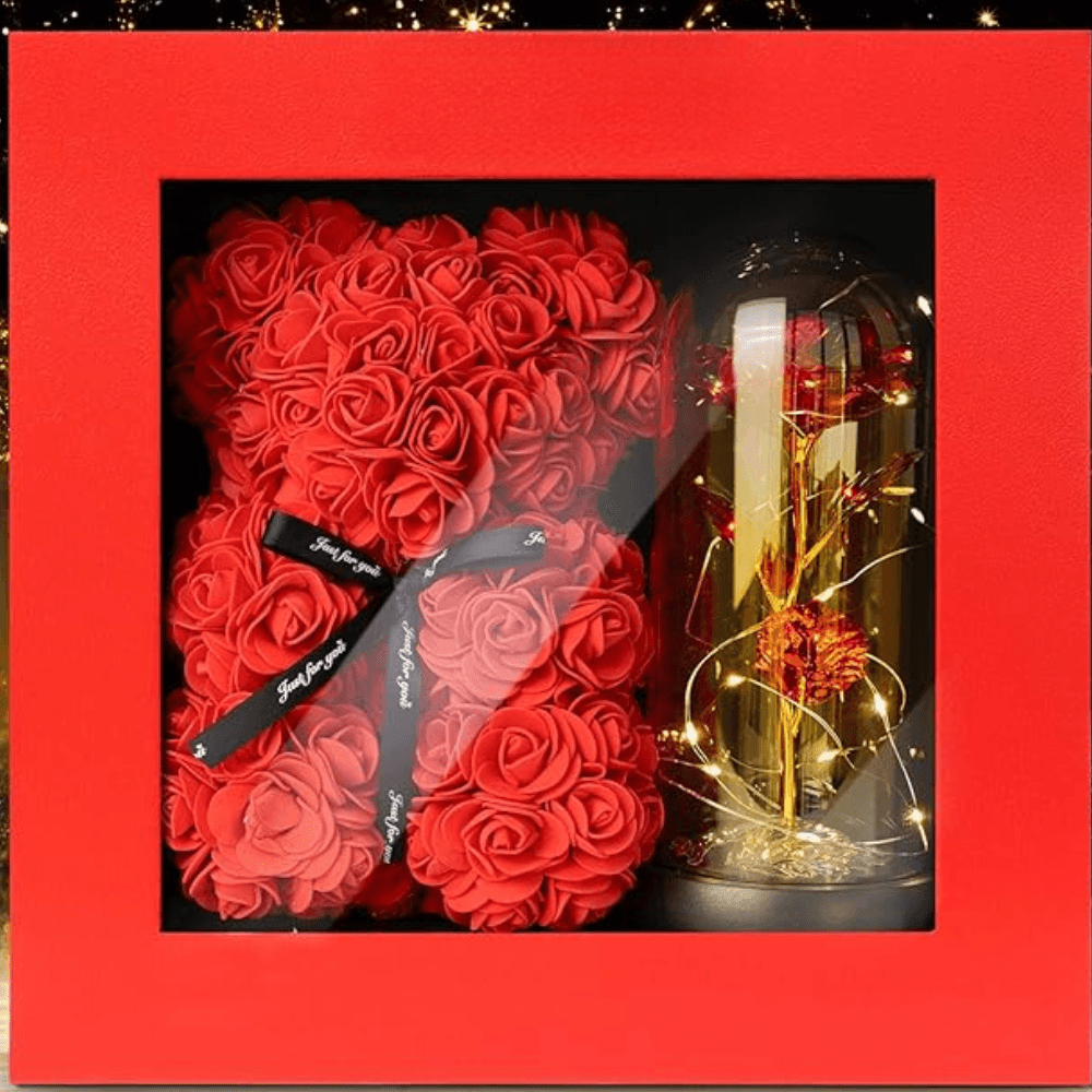 Faux Rose Teddy Bear - Timeless Gift For Every Occasion-Flower Teddy Bear