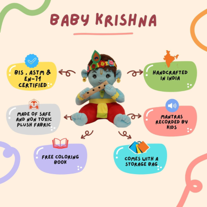 Musical Baby Krishna Plush Toy – Soft And Mantra Chanting-Flower Teddy Bear