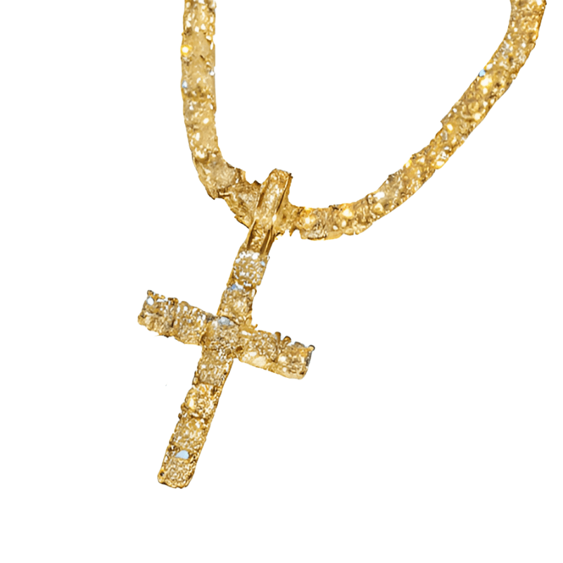 Simulated Diamond Cross Necklace-Flower Teddy Bear