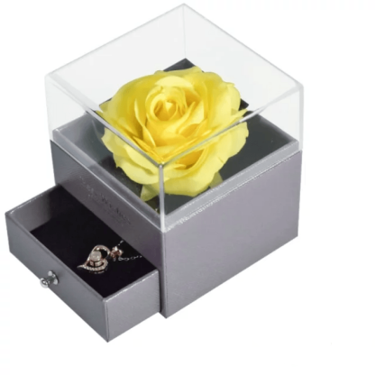 Acrylic Single Silk Rose Box – A Romantic Surprise - Flower Teddy Bear