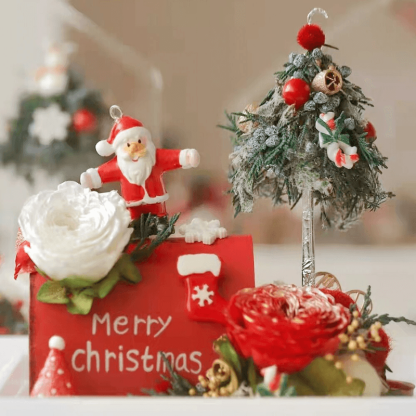 Christmas Decor Pieces – Festive Holiday Embellishments-Flower Teddy Bear