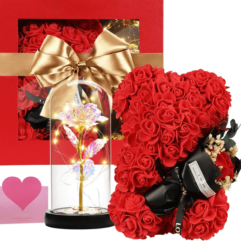 Rose And Teddy Bear - Timeless Artificial Decorative Piece-Flower Teddy Bear