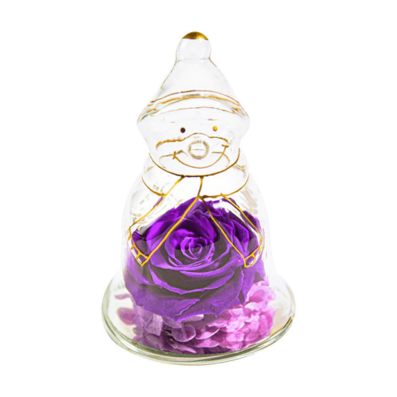Preserved Rose Snowman Dome – Winter-Themed Floral Gift-Flower Teddy Bear