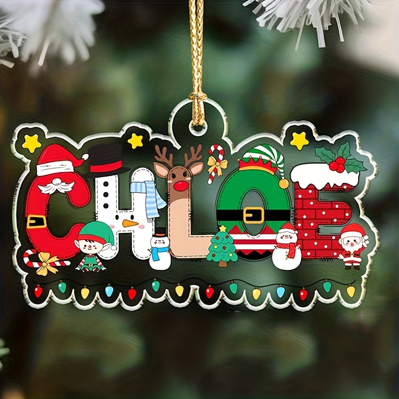 2D Flat Personalized Cartoon Name Christmas Ornaments