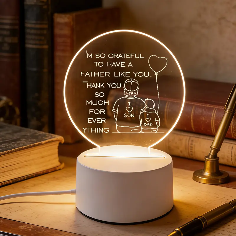 Father And Son Silhouettes LED Night Light With Round Acrylic Base