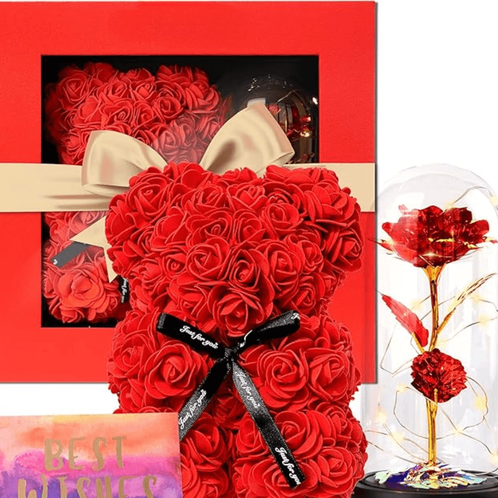 Faux Rose Teddy Bear - Timeless Gift For Every Occasion-Flower Teddy Bear