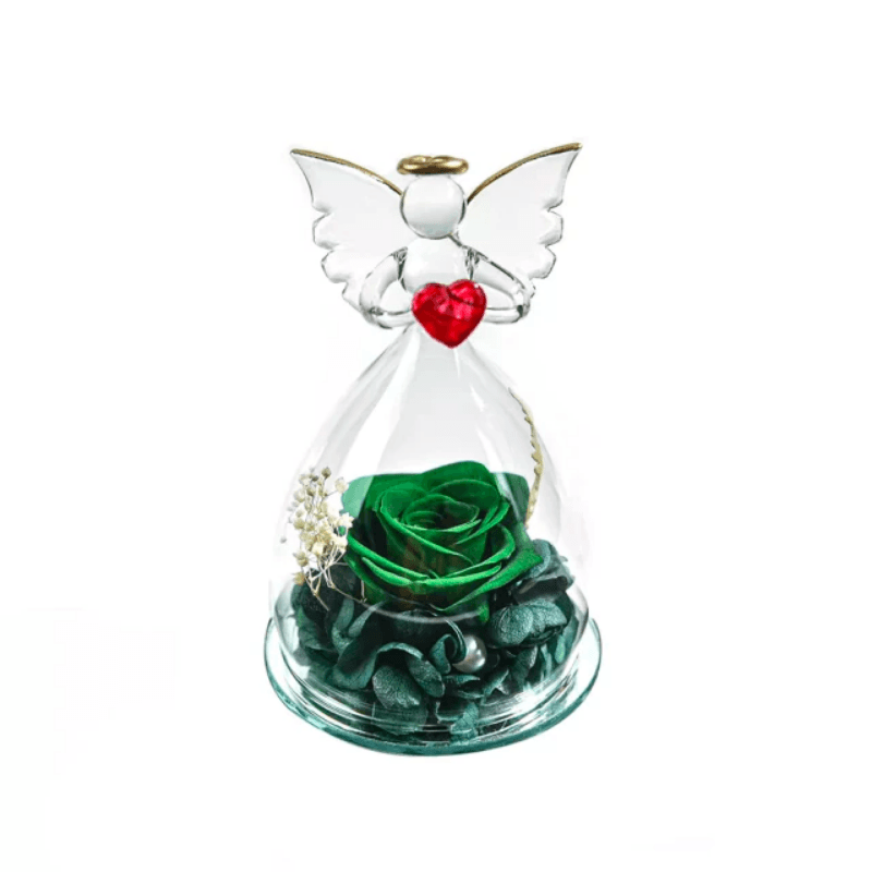 Preserved Rose Angel Dome – Elegant And Aesthetic Winter Gift-Flower Teddy Bear