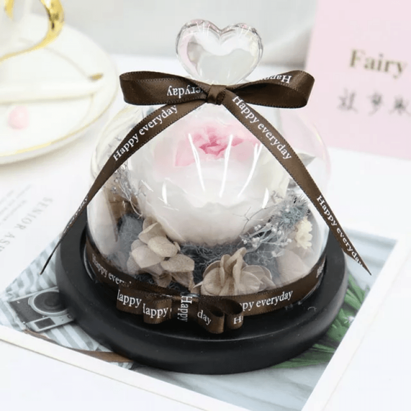 Mini Preserved Rose Bouquet Dome-Flower Teddy Bear