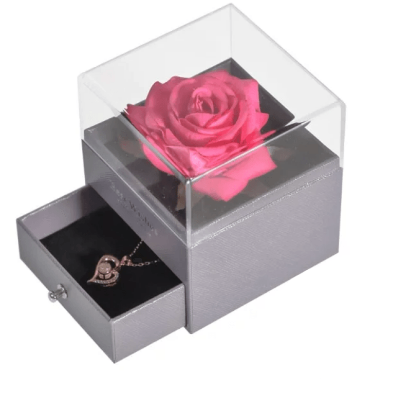 Acrylic Single Silk Rose Box – A Romantic Surprise - Flower Teddy Bear