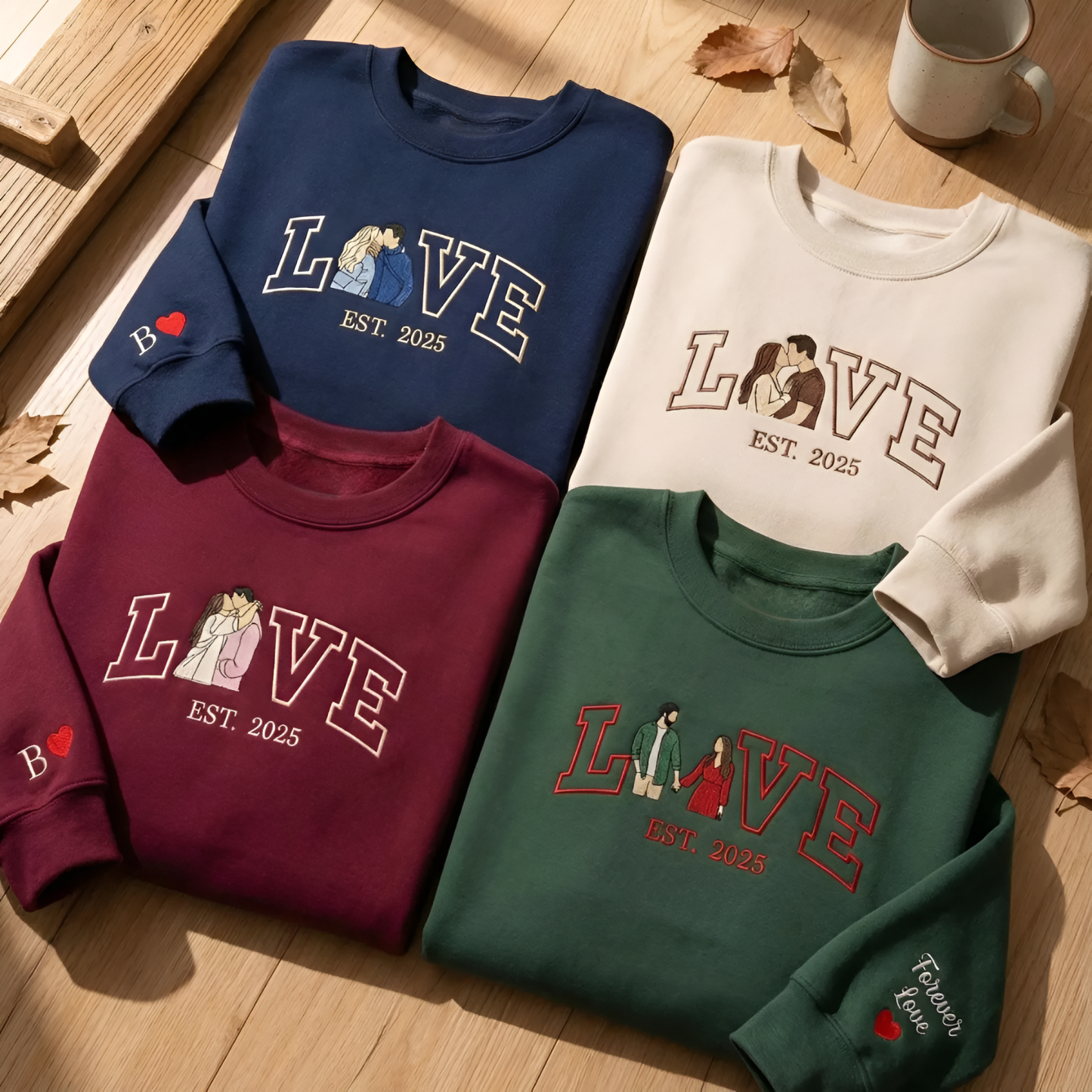 Personalized Photo Couple EST Year Embroidered Sweatshirt And Hoodie