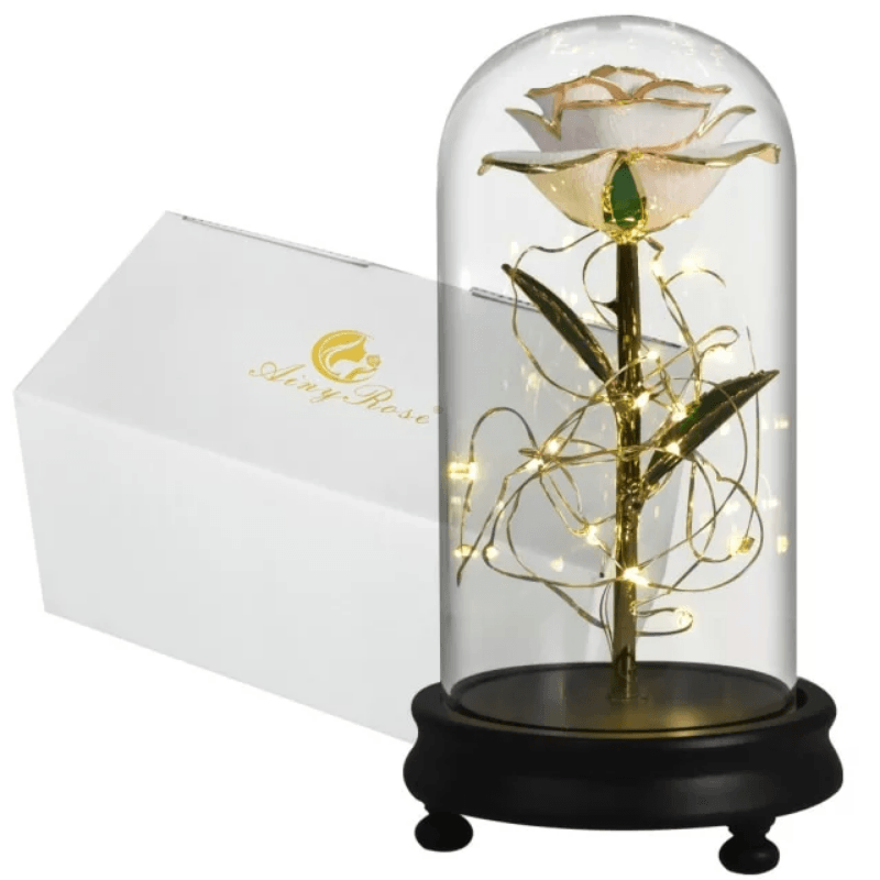 Gold Dipped Rose Dome – The Timeless Gift of Elegance-Flower Teddy Bear
