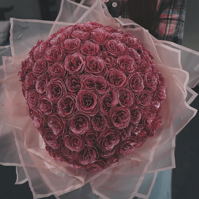 Crafted Glitter Rose Bouquet - Elegant Floral Decor-Flower Teddy Bear