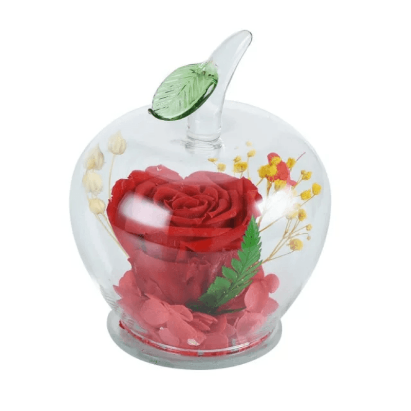 Preserved Rose Apple Glass Dome – Aesthetic And Timeless Elegance-Flower Teddy Bear