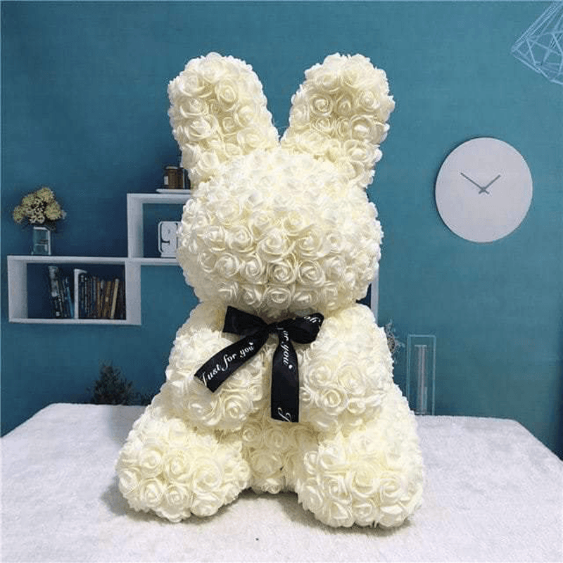 Faux Rose Bunny Gift-Flower Teddy Bear