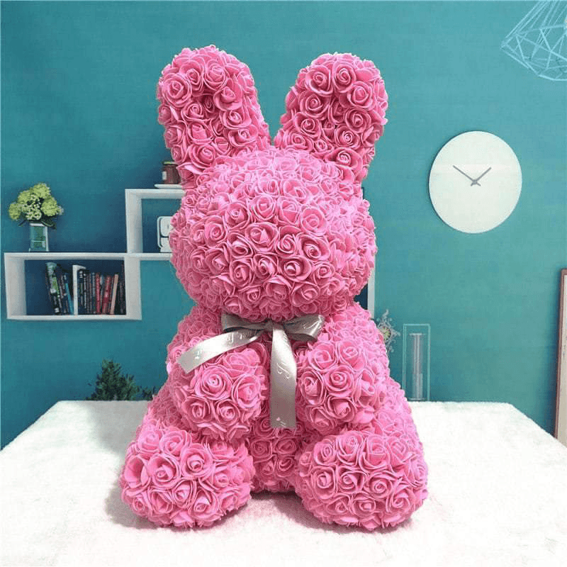 Faux Rose Bunny Gift-Flower Teddy Bear