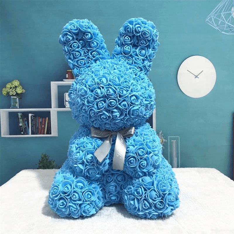 Faux Rose Bunny Gift-Flower Teddy Bear