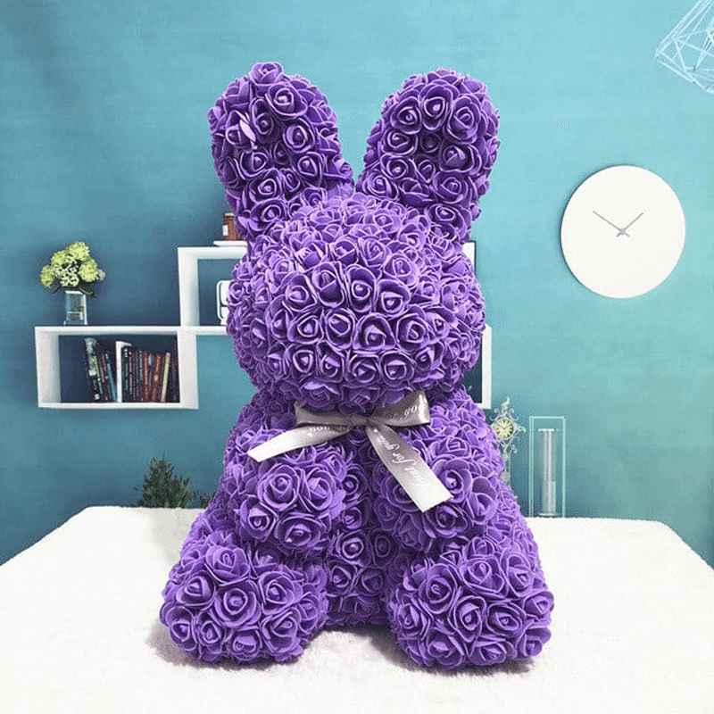Faux Rose Bunny Gift-Flower Teddy Bear
