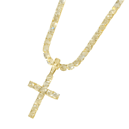 Simulated Diamond Cross Necklace-Flower Teddy Bear