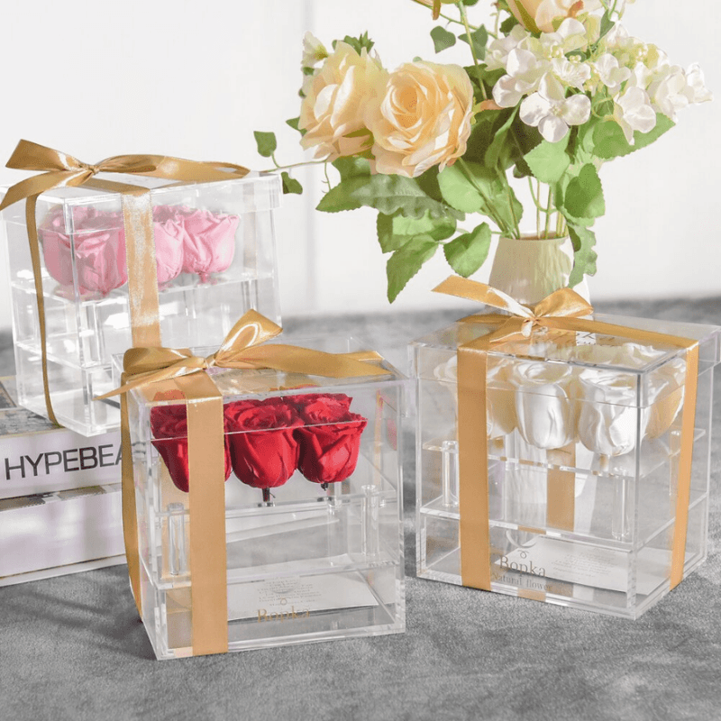 Acrylic Preserved Rose Box – Timeless Floral for Loved Ones-Flower Teddy Bear