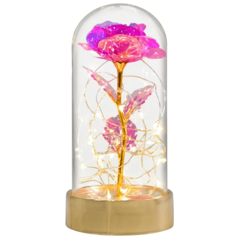 Gold Base Galaxy Rose Dome - An Eternal Flower With LED Lights-Flower Teddy Bear
