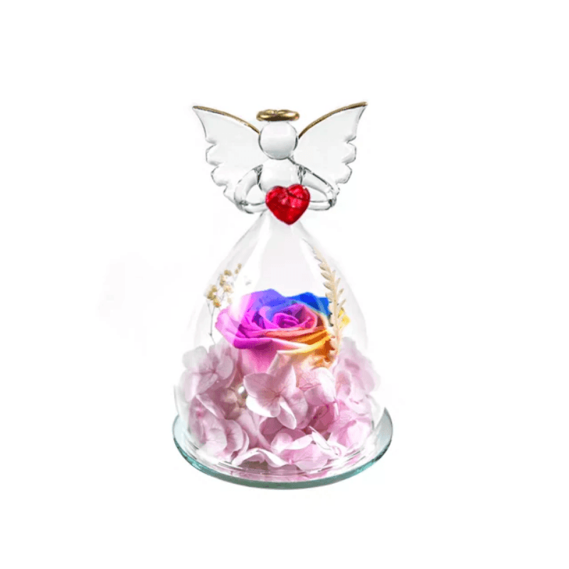Preserved Rose Angel Dome – Elegant And Aesthetic Winter Gift-Flower Teddy Bear