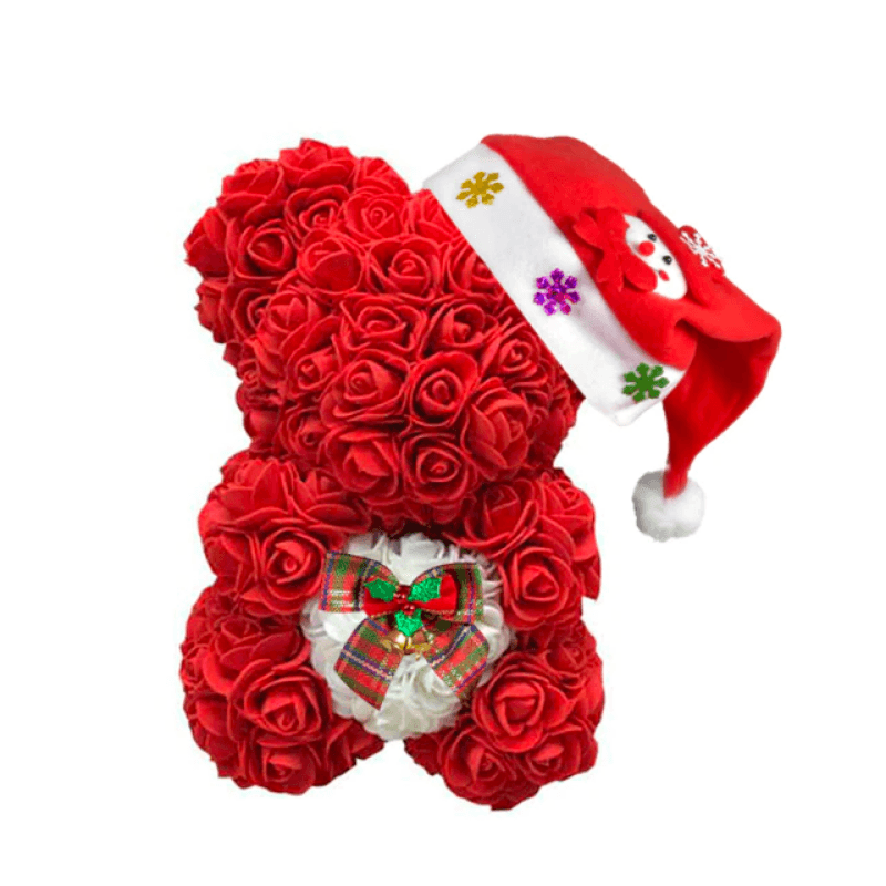 Christmas Bow Rose Bear – A Festive and Elegant Gift-Flower Teddy Bear
