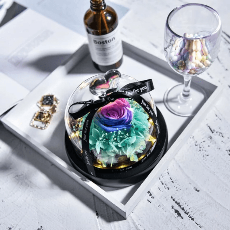 Mini Preserved Rose In Glass Dome-Flower Teddy Bear