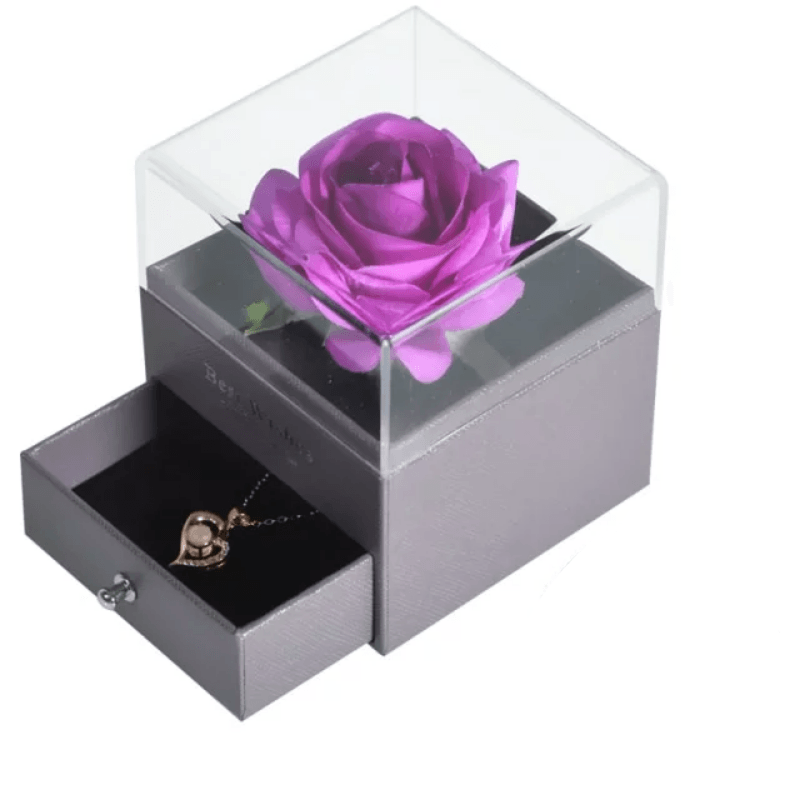 Acrylic Single Silk Rose Box – A Romantic Surprise-Flower Teddy Bear