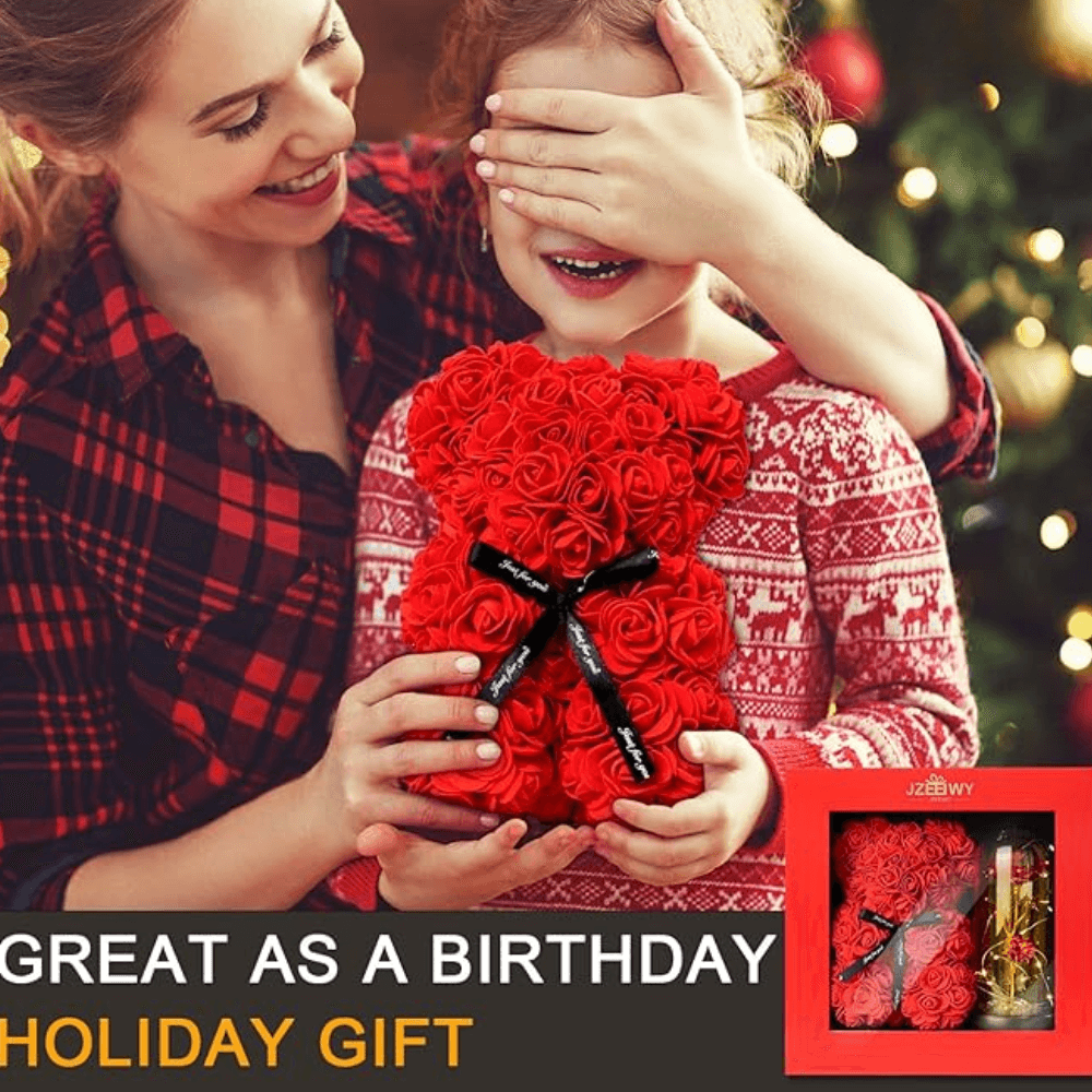 Faux Rose Teddy Bear - Timeless Gift For Every Occasion-Flower Teddy Bear