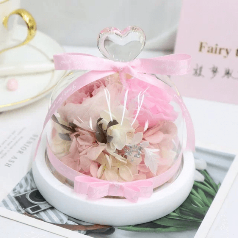 Mini Preserved Rose Bouquet Dome-Flower Teddy Bear