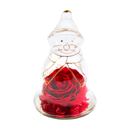 Preserved Rose Snowman Dome – Winter-Themed Floral Gift-Flower Teddy Bear