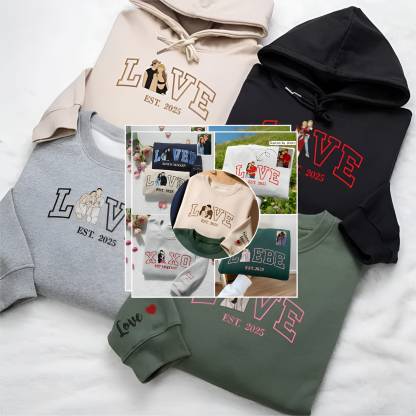 Personalized Photo Couple EST Year Embroidered Sweatshirt And Hoodie