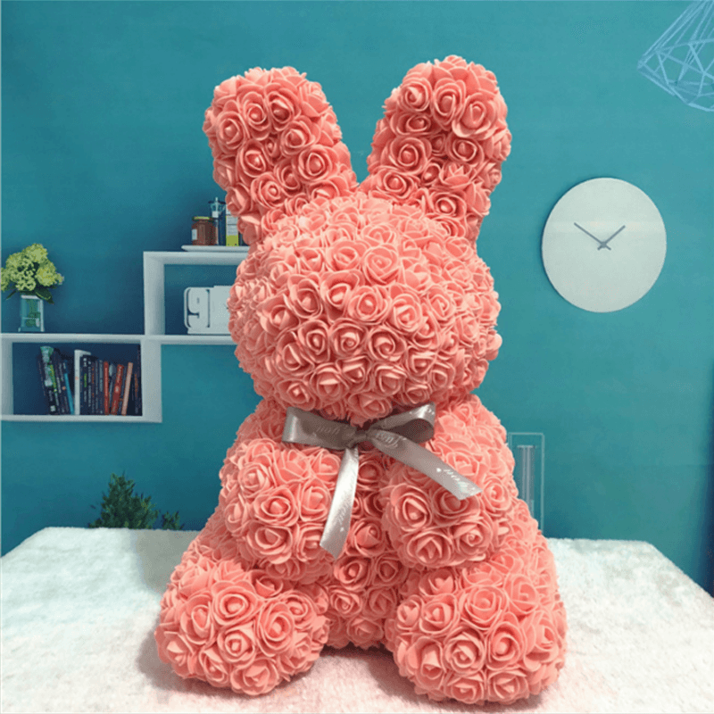 Faux Rose Bunny Gift-Flower Teddy Bear